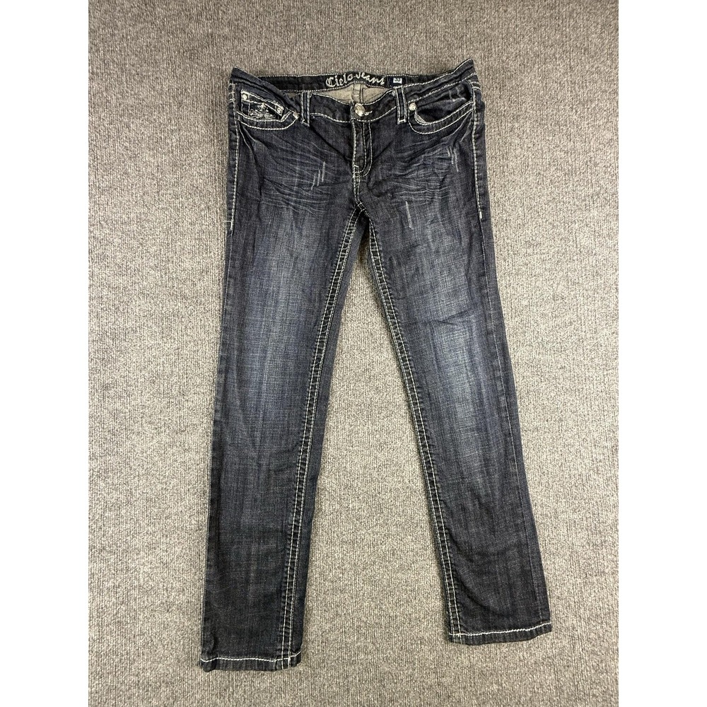 Cielo Jeans Juniors 17 Dark Wash Low Rise Skinny Embroidered Rhinestone Denim
